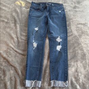 Levi's Blue Ankle Cropped Jeans with Distressed Details
